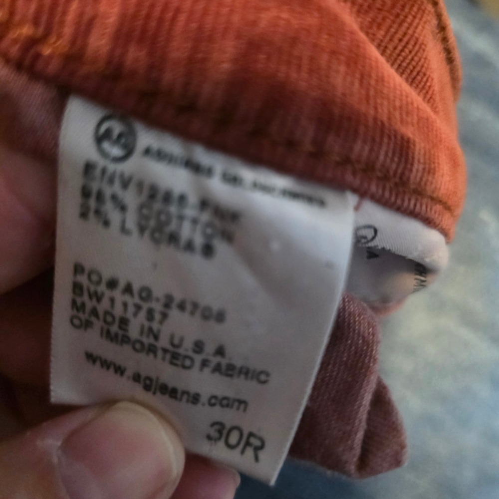 AG Adriano Goldschmied The Stevie Slim Straight Corduroy Pants Rust Orange 30R - Picture 6 of 13